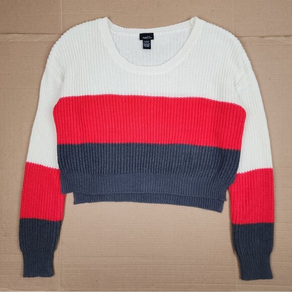 Rue 21 Ribbed Crop Sweater Top Tricolor Size L juniors - Picture 1 of 11